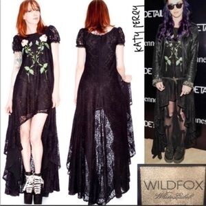 RARE WILDFOX COUTURE West Was Won Hankshaw Black Lace Maxi Dress